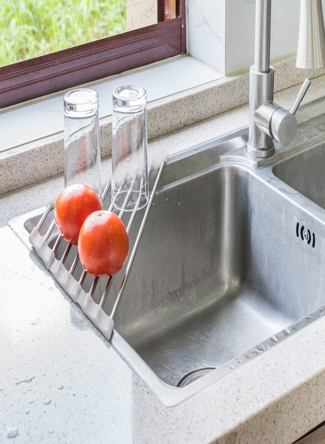 UNIQUE CART Roll Up Dish Drying Rack Over Sink – Foldable Kitchen Sink Drying Rack, Portable Dish Drainer, Space-Saving SUS304 Stainless Steel Roll-Up Rack (Gray) - Image 3