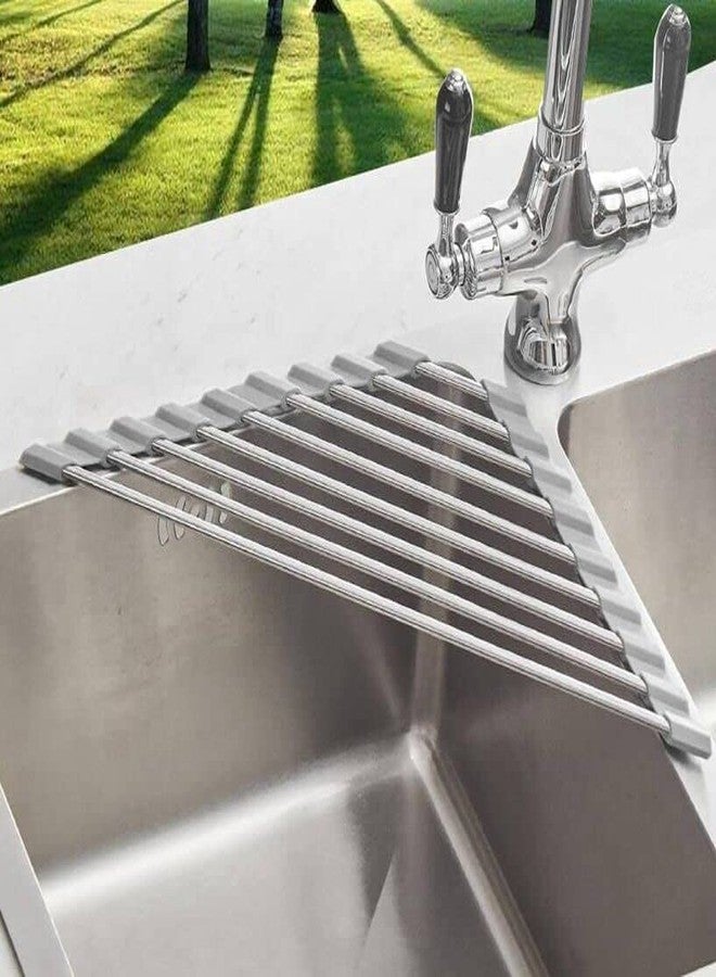 UNIQUE CART Roll Up Dish Drying Rack Over Sink – Foldable Kitchen Sink Drying Rack, Portable Dish Drainer, Space-Saving SUS304 Stainless Steel Roll-Up Rack (Gray) - Image 1