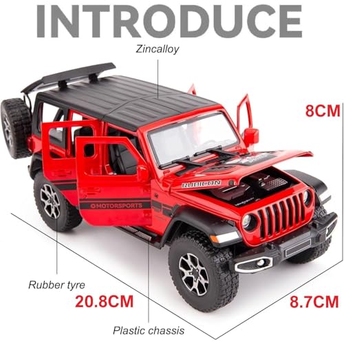 DEZICON 1:24 Scale Rubicon Wrangler Toy Car for Kids Collection Diecast Metal Toy Model Car with Light Sound Pull Back Openable Door - Image 2