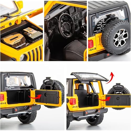 DEZICON 1:24 Scale Rubicon Wrangler Toy Car for Kids Collection Diecast Metal Toy Model Car with Light Sound Pull Back Openable Door - Image 4