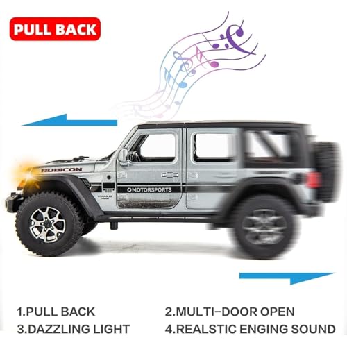 DEZICON 1:24 Scale Rubicon Wrangler Toy Car for Kids Collection Diecast Metal Toy Model Car with Light Sound Pull Back Openable Door - Image 3