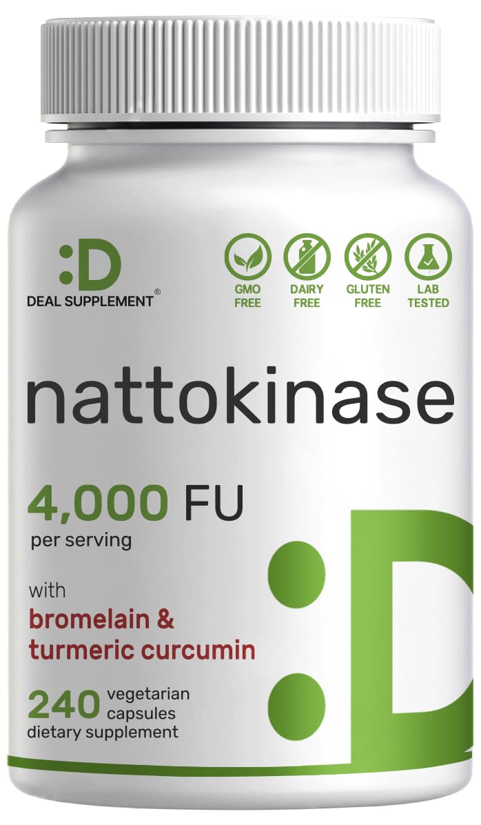 DEAL SUPPLEMENT Nattokinase Supplement 4000 FU Per Serving 240 Veggie Capsules Japanese Natto with Bromelain Turmeric Curcumin Black Pepper Complex Digestive Enzymes Heart Health NonGMO Vegan