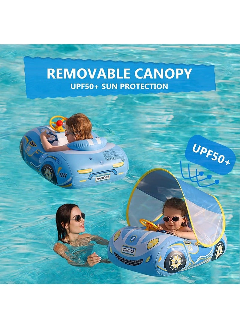 TAPIT Baby Pool Float with Canopy, 3D Car Thick PVC Inflatable Baby Pool Float Seat Boat with Sunshade and Steering Wheel, Baby Swimming Float for 1-4 Years Old Boys and Girls (Blue) - Image 4