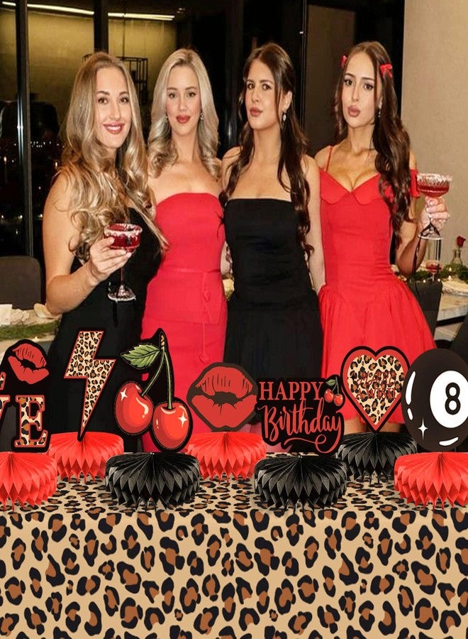 Heboland 8Pcs Red Cheetah Print Birthday Party Decorations Centerpieces, Y2K Cherry Leopard Print Table Decorations Honeycomb Centerpieces for Grils Big Mama Women - Image 3