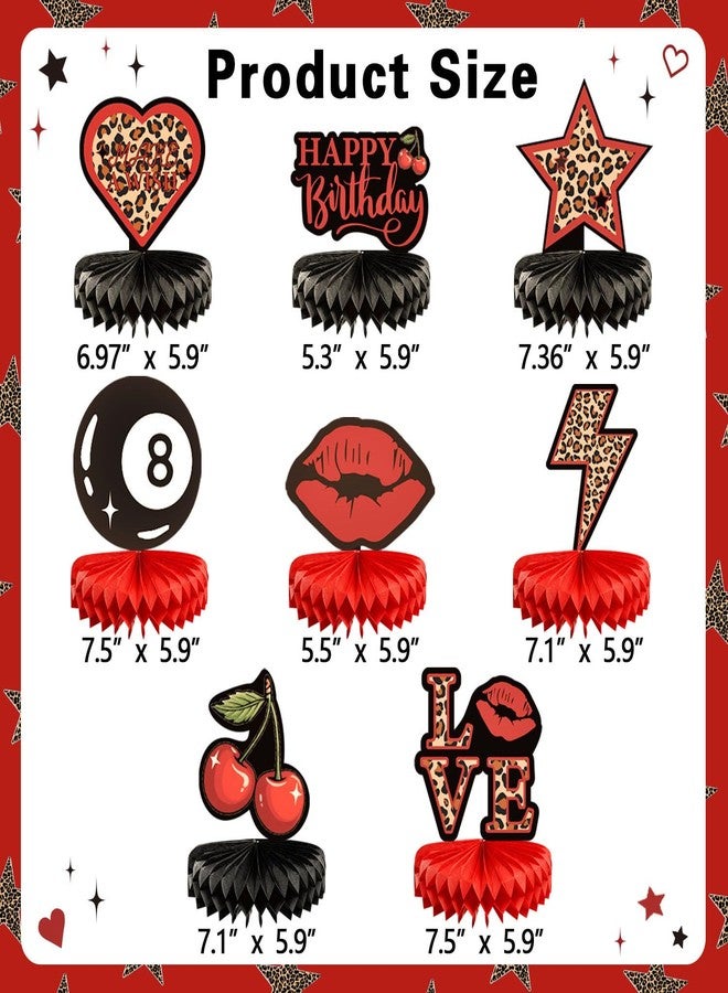 Heboland 8Pcs Red Cheetah Print Birthday Party Decorations Centerpieces, Y2K Cherry Leopard Print Table Decorations Honeycomb Centerpieces for Grils Big Mama Women - Image 5