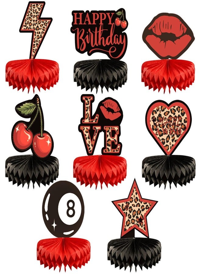 Heboland 8Pcs Red Cheetah Print Birthday Party Decorations Centerpieces, Y2K Cherry Leopard Print Table Decorations Honeycomb Centerpieces for Grils Big Mama Women - Image 1
