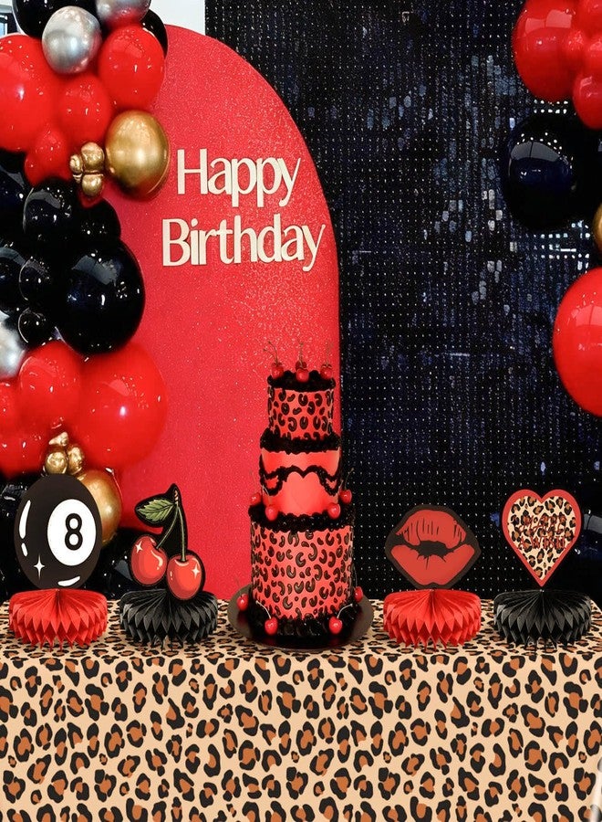 Heboland 8Pcs Red Cheetah Print Birthday Party Decorations Centerpieces, Y2K Cherry Leopard Print Table Decorations Honeycomb Centerpieces for Grils Big Mama Women - Image 4