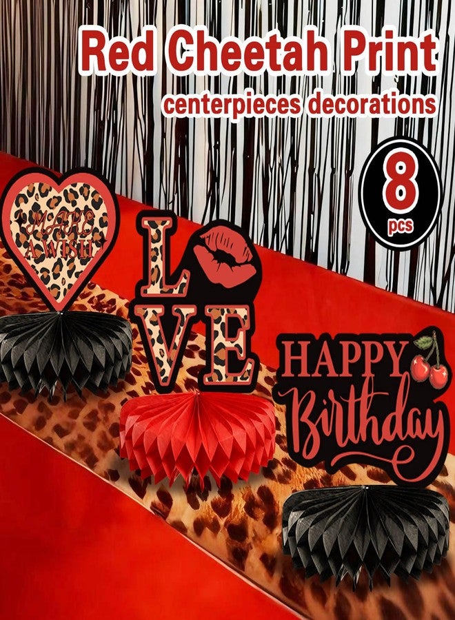 Heboland 8Pcs Red Cheetah Print Birthday Party Decorations Centerpieces, Y2K Cherry Leopard Print Table Decorations Honeycomb Centerpieces for Grils Big Mama Women - Image 2