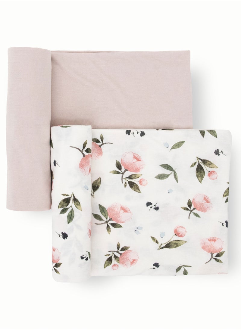 little unicorn - Stretch Knit Swaddle 2 Pack Watercolor Rose - Image 1