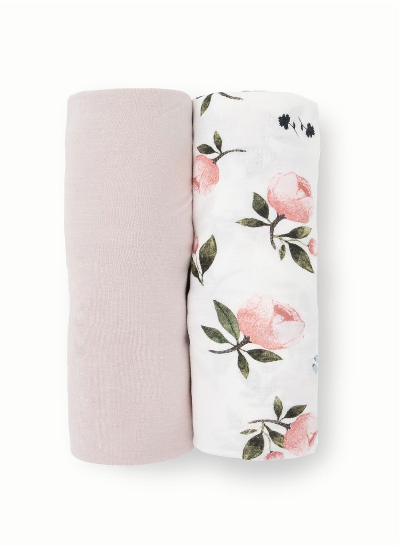 little unicorn - Stretch Knit Swaddle 2 Pack Watercolor Rose - Image 1