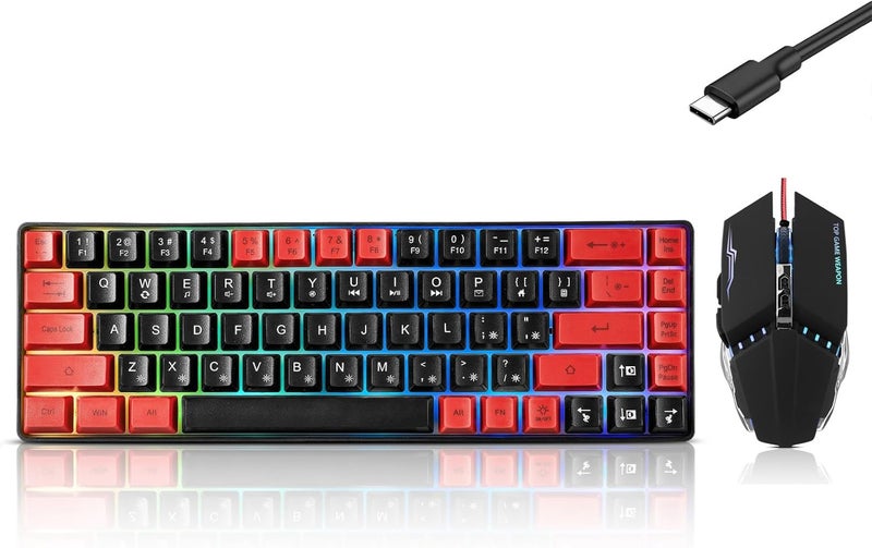 Guiheng Wired 60% Gaming Keyboard and Mouse Combo, Ultra-Compact 61 Keys RGB Backlit Mini Keyboard, Lightweight 3200 DPI Optical, Wired Gaming Set for Windows,PC, MAC PS5 Xbox Gamer(Black and Red) - Image 1