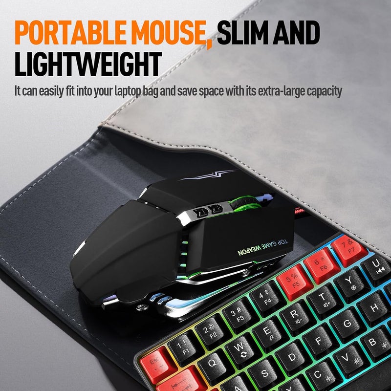 Guiheng Wired 60% Gaming Keyboard and Mouse Combo, Ultra-Compact 61 Keys RGB Backlit Mini Keyboard, Lightweight 3200 DPI Optical, Wired Gaming Set for Windows,PC, MAC PS5 Xbox Gamer(Black and Red) - Image 5