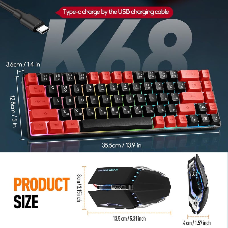 Guiheng Wired 60% Gaming Keyboard and Mouse Combo, Ultra-Compact 61 Keys RGB Backlit Mini Keyboard, Lightweight 3200 DPI Optical, Wired Gaming Set for Windows,PC, MAC PS5 Xbox Gamer(Black and Red) - Image 2