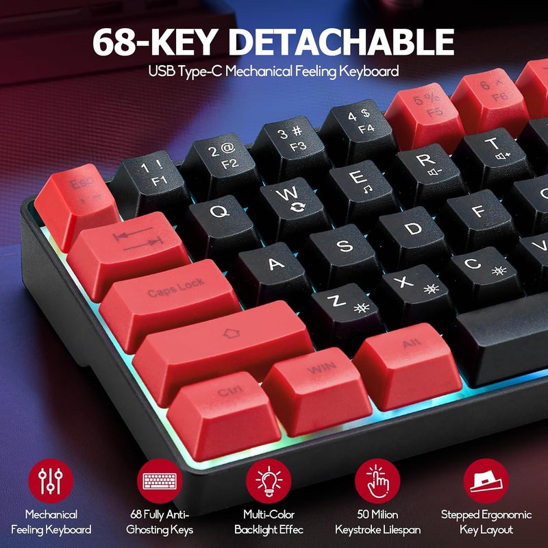 Guiheng Wired 60% Gaming Keyboard and Mouse Combo, Ultra-Compact 61 Keys RGB Backlit Mini Keyboard, Lightweight 3200 DPI Optical, Wired Gaming Set for Windows,PC, MAC PS5 Xbox Gamer(Black and Red) - Image 3