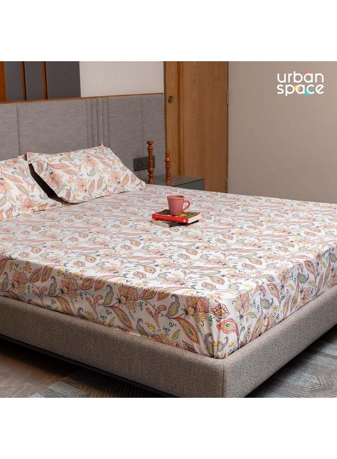 Urban Space أوربان سبيس سرين 200 Tc قطن مرن مفروشات سرير مزهرة بحجم كينغ مع 2 غطاء وسادة، مفروشات سرير بحجم كينغ (إيريس وردي، الحجم 72 × 78 بوصة) - Image 2