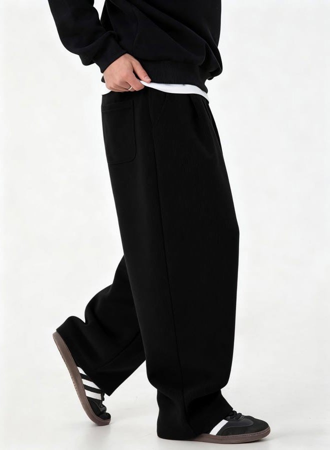 CAONAT Mens Baggy Sweatpants Wide Leg Casual Elastic Waist Drawstring Athletic Loose Jogger Fall Sweat Pants with Pockets, Black, M - Image 4