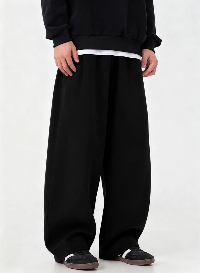 CAONAT Mens Baggy Sweatpants Wide Leg Casual Elastic Waist Drawstring Athletic Loose Jogger Fall Sweat Pants with Pockets, Black, M - Image 2