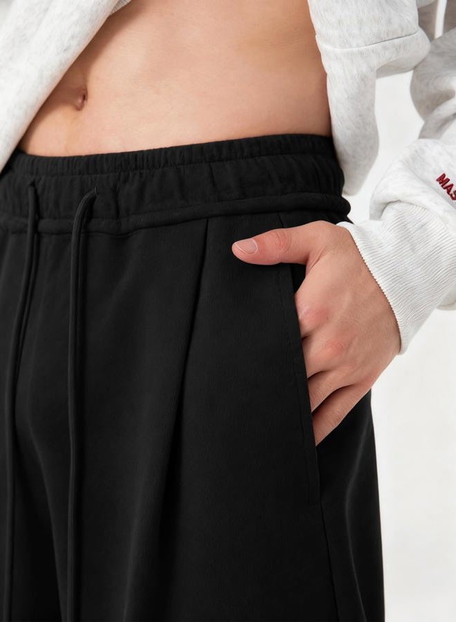 CAONAT Mens Baggy Sweatpants Wide Leg Casual Elastic Waist Drawstring Athletic Loose Jogger Fall Sweat Pants with Pockets, Black, M - Image 3