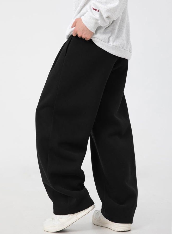 CAONAT Mens Baggy Sweatpants Wide Leg Casual Elastic Waist Drawstring Athletic Loose Jogger Fall Sweat Pants with Pockets, Black, M - Image 5