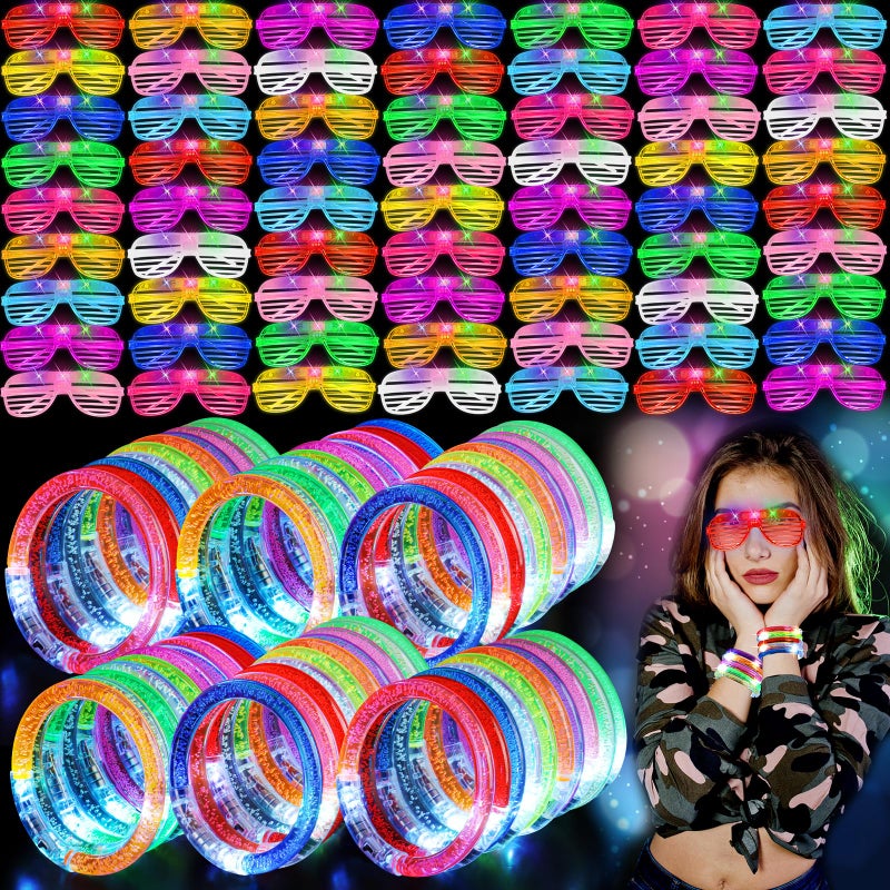 UZLU 120 Pcs Glow in the Dark Party Supplies with Light up Glasses LED Bracelets 10 Neon Colors Glow Stick Bracelet Flashing Glasses for Kids Adult Rave Birthday Wedding Halloween Christmas Party Toys Favors - Image 3