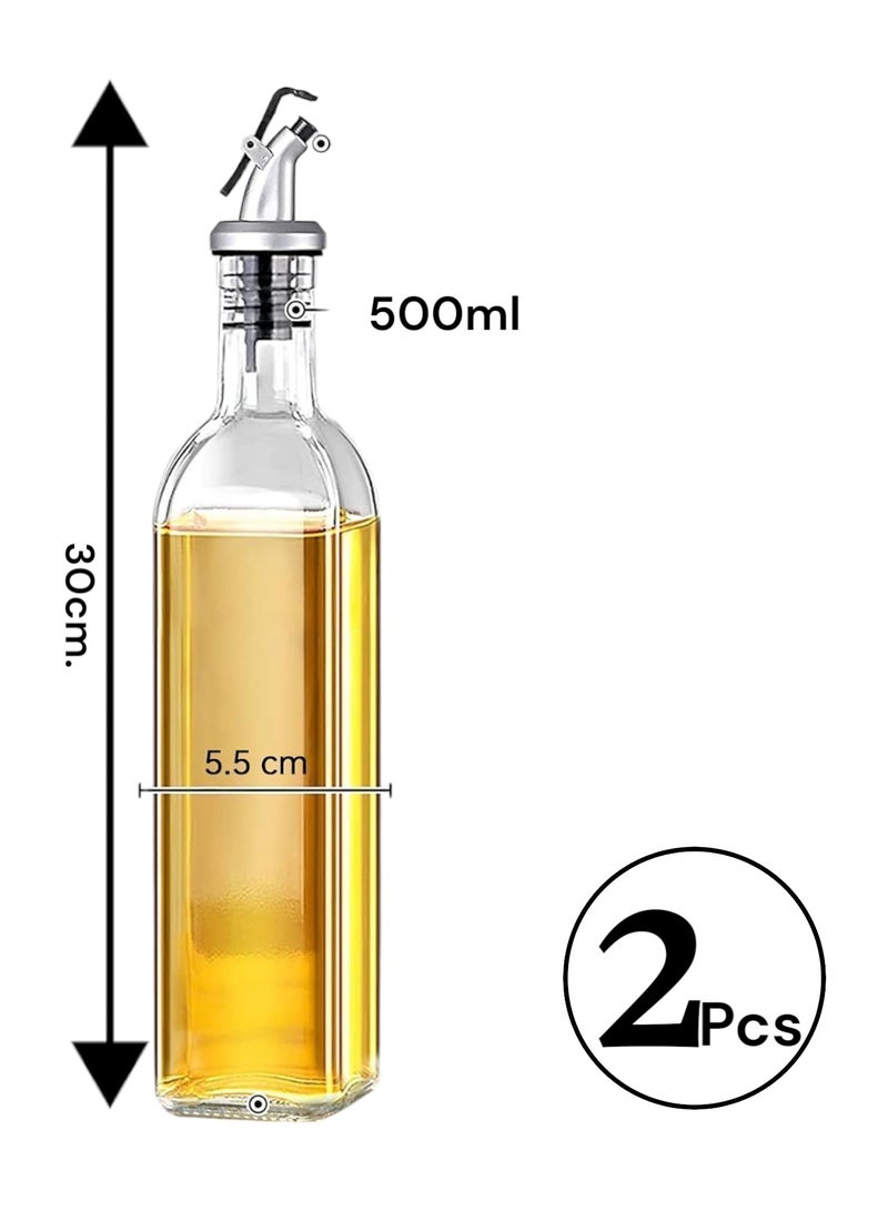 فيندكس زجاجة موزع زيت، زجاجة موزع زيت الزيتون والخل سعة 500 مل، زجاجتان من زيت الزيتون للمطبخ - Image 3