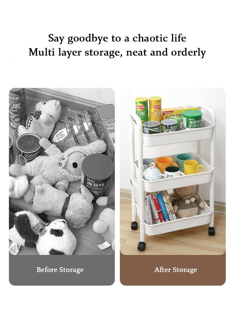 TAPIT 4-Tier Rolling Cart Storage Rack with Wheels, Easy Assemble Mobile Storage Trolley On Wheels, Multipurpose Organizer Trolley with Casters for Bedroom, Bathroom, Office, Laundry Room (White) - Image 3