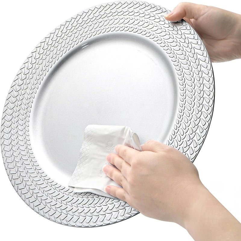 SOUJOY 12 Pack Silver Charger Plates 13 Inch Plastic Dinner Plate Leaf Trim Antique Charger Plate for Weddings Parties Anniversary Thanksgiving Christmas - Image 4