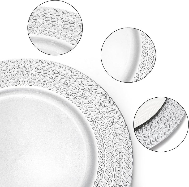 SOUJOY 12 Pack Silver Charger Plates 13 Inch Plastic Dinner Plate Leaf Trim Antique Charger Plate for Weddings Parties Anniversary Thanksgiving Christmas - Image 3