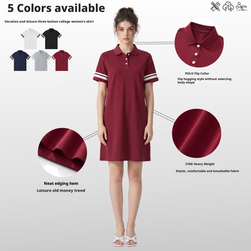 Women's Short Sleeve Polo Dress - Striped Color Block Casual Shift Dress - Image 4