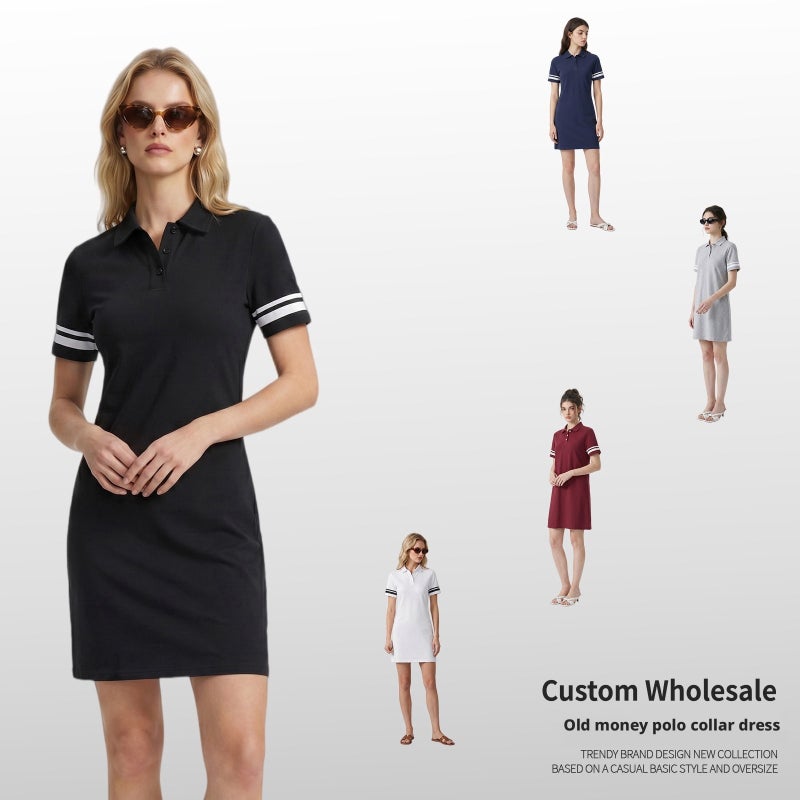 Women's Short Sleeve Polo Dress - Striped Color Block Casual Shift Dress - Image 3