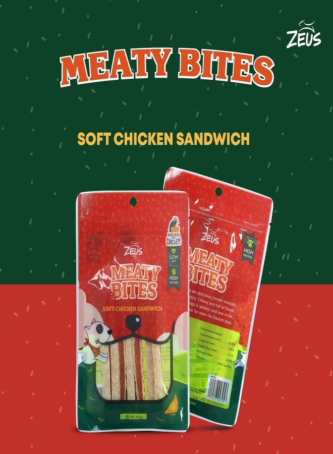 زيوس مكافآت زيوس ميتي بايتس بنكهة ساندويتش الدجاج الطري للكلاب - وجبات خفيفة سهلة الهضم للتدريب والمكافآت وإضافة مميزة للطعام، قطع مضغ طرية غنية بالبروتين لجميع السلالات - Image 3