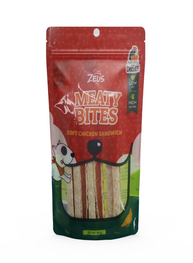 زيوس مكافآت زيوس ميتي بايتس بنكهة ساندويتش الدجاج الطري للكلاب - وجبات خفيفة سهلة الهضم للتدريب والمكافآت وإضافة مميزة للطعام، قطع مضغ طرية غنية بالبروتين لجميع السلالات - Image 1
