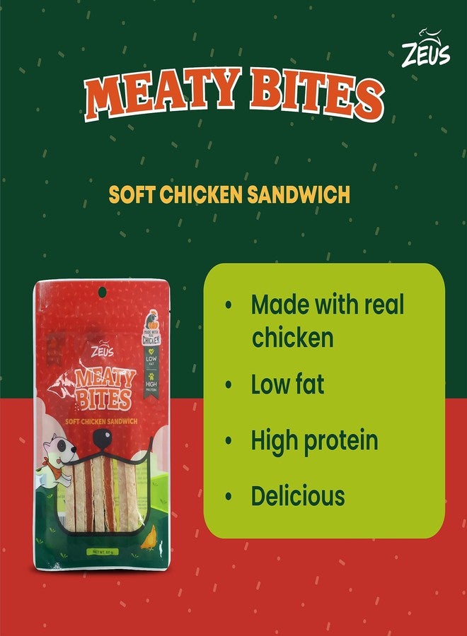 زيوس مكافآت زيوس ميتي بايتس بنكهة ساندويتش الدجاج الطري للكلاب - وجبات خفيفة سهلة الهضم للتدريب والمكافآت وإضافة مميزة للطعام، قطع مضغ طرية غنية بالبروتين لجميع السلالات - Image 4