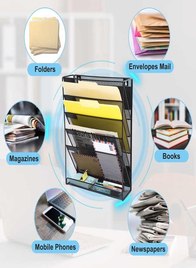EASEPRES Magnetic File Organizer Mesh 6-Tier, Hanging Wall Mount File Organizer Vertical Holder Rack for Office Home, Black - Image 5