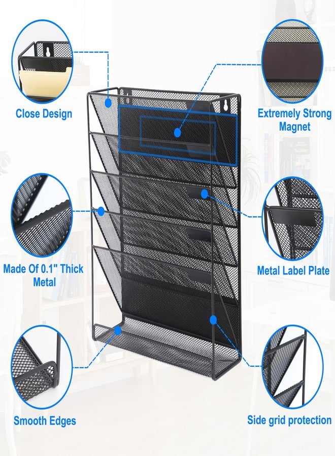 EASEPRES Magnetic File Organizer Mesh 6-Tier, Hanging Wall Mount File Organizer Vertical Holder Rack for Office Home, Black - Image 3