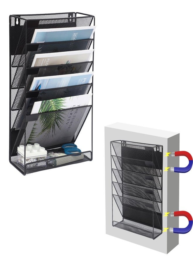 EASEPRES Magnetic File Organizer Mesh 6-Tier, Hanging Wall Mount File Organizer Vertical Holder Rack for Office Home, Black - Image 1