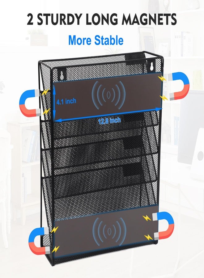 EASEPRES Magnetic File Organizer Mesh 6-Tier, Hanging Wall Mount File Organizer Vertical Holder Rack for Office Home, Black - Image 2