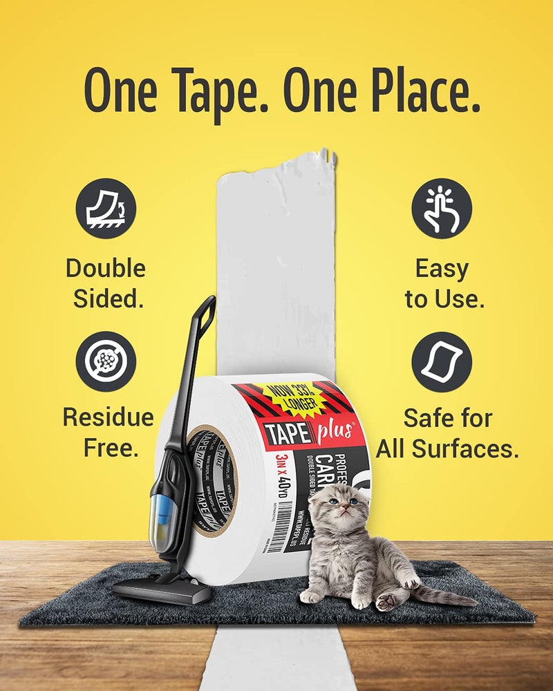 TapePlus Double-Sided Carpet Tape - Nonresidue Rug Tape for Hardwood Floors - Peel u0026 Stick Backing for Area Rugs - Anti-Slip Stair Tread Adhesive - 3 in x 120 ft, White - Image 2