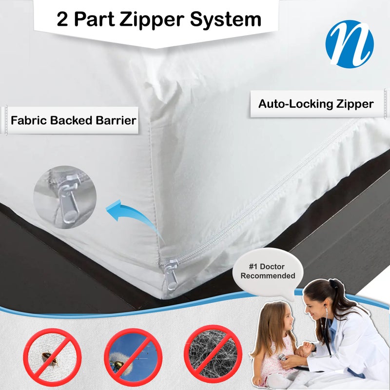 National Allergy National Allergy Superior 100% Cotton Queen Mattress Protector Zippered - 60" x 80" x 9" - Hypoallergenic Bed Encasement - Breathable Dust Proof Cover - AAFA & Oeko-TEX Standard 100 Certified  - Image 2