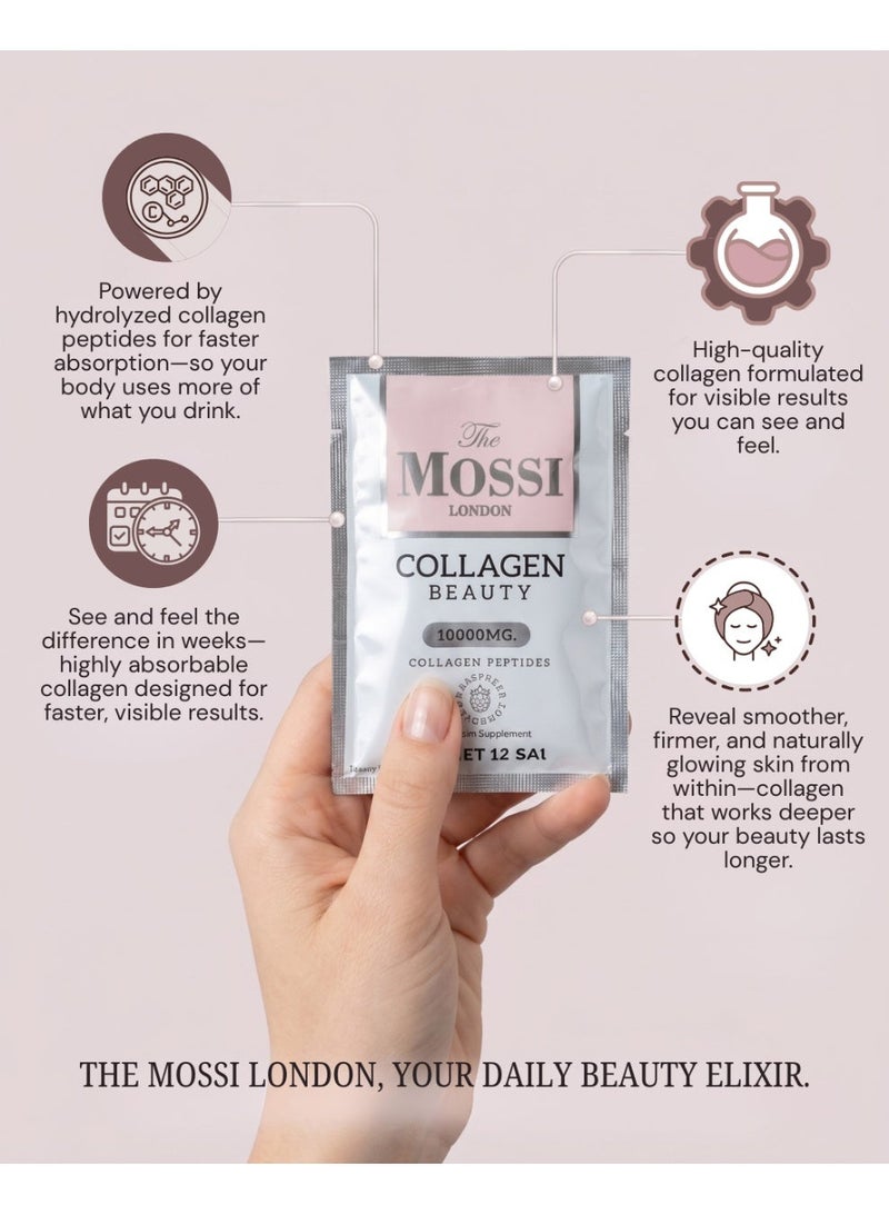the mossi london Collagen Beauty – 30 x 12g Sachets – 10,000mg Collagen Peptides with Glutathione, Hyaluronic Acid, Biotin, Zinc, Vitamins – Anti-Aging, Skin Brightening, Hydration, Hair & Nail Growth - Image 2