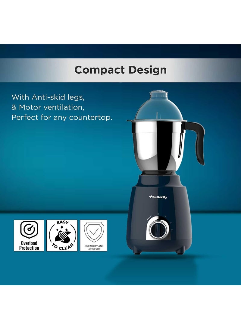 باترفلاي Butterfly Pestle 750W Mixer Grinder with 4 Jars | 3 Stainless Steel Jars & 1 Juicer | ABS Body | Heavy Duty Motor | 2 Years Manufacturer's Warranty | Ink Blue - Image 4