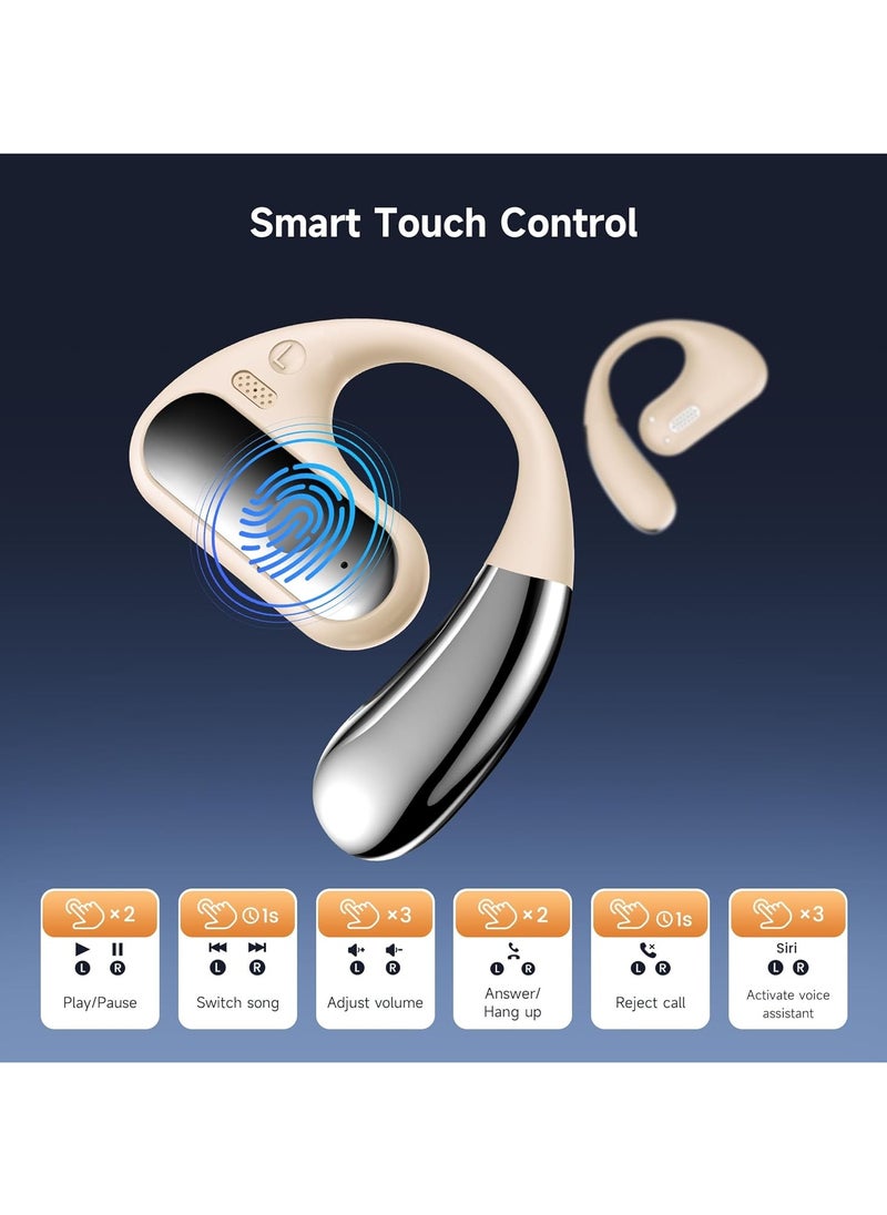 lekikpo - Open Ear Bluetooth 5.4 Earbuds, 2024 Wireless Headphones Sport Over Earphones Built-in Mic with Ear Hooks 50H Playtime Ear Buds LED Display Charging Case, Waterproof Design for Running Fitness, Khaki - Image 1