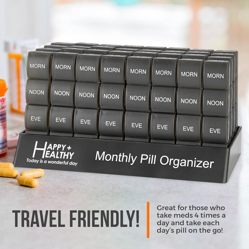 MEDca Month Pill Box Organizer - 4 Times-a-Day Morning-Noon-Evening-Night - Large 32 Daily Pill Cases with Compartments for Vitamins, Supplements, Medication -Travel Monthly Pill Organizer, Black - Image 4