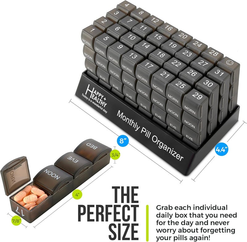 MEDca Month Pill Box Organizer - 4 Times-a-Day Morning-Noon-Evening-Night - Large 32 Daily Pill Cases with Compartments for Vitamins, Supplements, Medication -Travel Monthly Pill Organizer, Black - Image 5