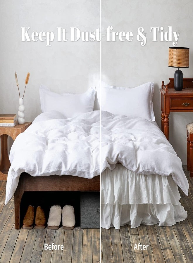 BISELINA White Ruffled Bed Skirt 18-Inch Tailored Drop Cotton Voile Dust Ruffle Soft Cozy Elegant Luxurious Bedding (18" Queen, White) - Image 4