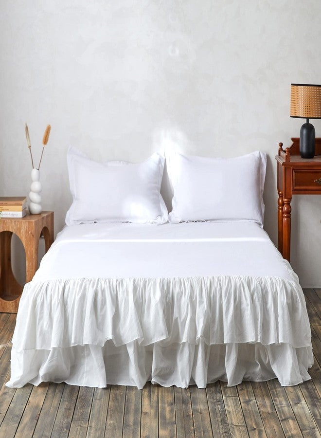 BISELINA White Ruffled Bed Skirt 18-Inch Tailored Drop Cotton Voile Dust Ruffle Soft Cozy Elegant Luxurious Bedding (18" Queen, White) - Image 1