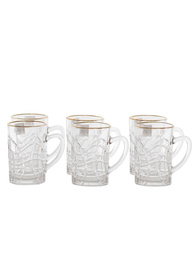 Alsaif Max Glass Tea Set With Golden Font 6 Pieces Transparent - Image 1