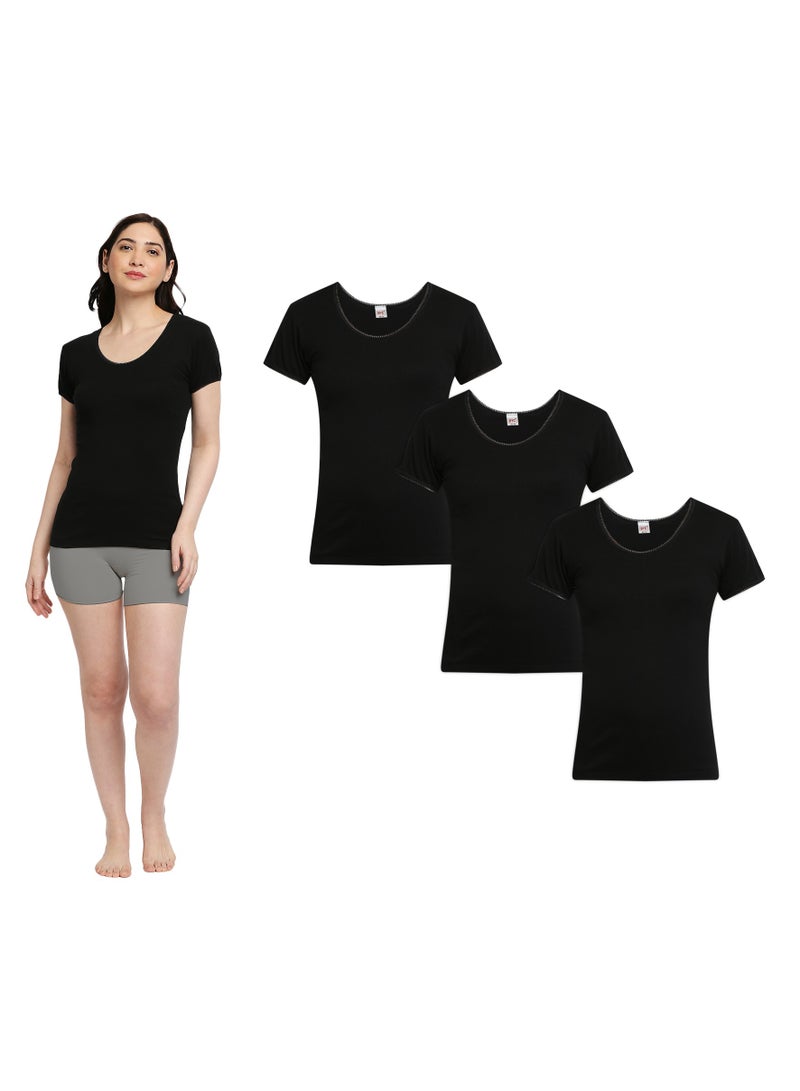 BYC WOMEN'S COTTON UNDERSHIRT (PACK OF 3) - BLACK  - Image 1