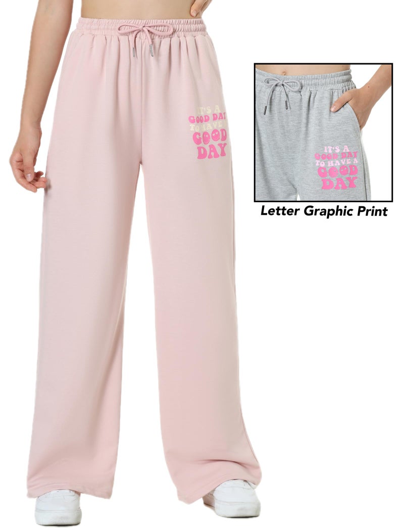EXARUS Girls Sweatpants Wide Leg Sweat Pants 3 Pack Kids with Pockets Drawstring High Waisted Preppy Cute Youth Pants 12Y - Image 3