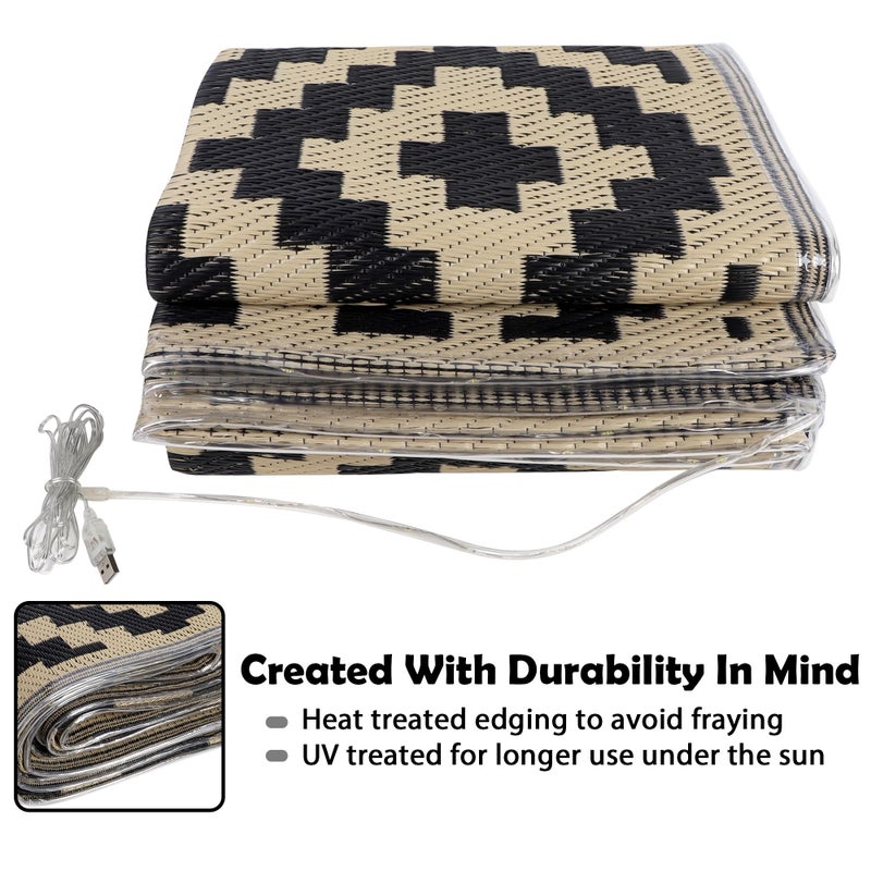 SAND MINE Reversible Mats with Led Strip Lights, Plastic Straw Rug, Modern Area Rug, Large Floor Mat for Outdoors, Patio, Backyard, Deck, Picnic, Camping, Black & Beige, 5' x 8' - Image 3